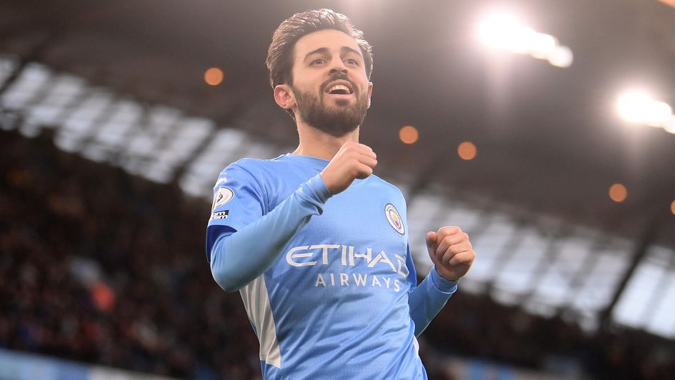 Bernardo Silva celebrates a goal for Manchester City