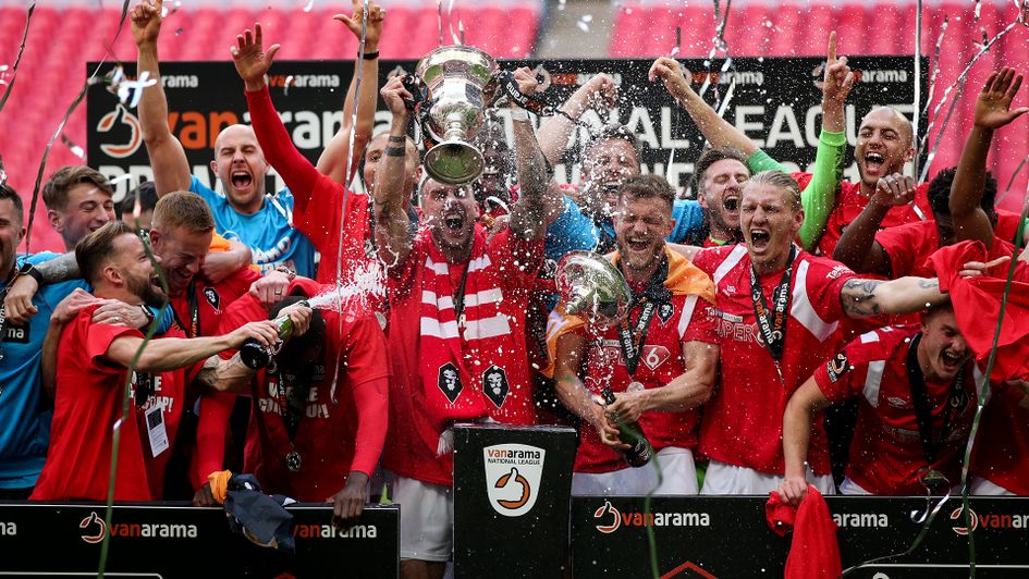 Salford City celebrate winning the National League play-off final