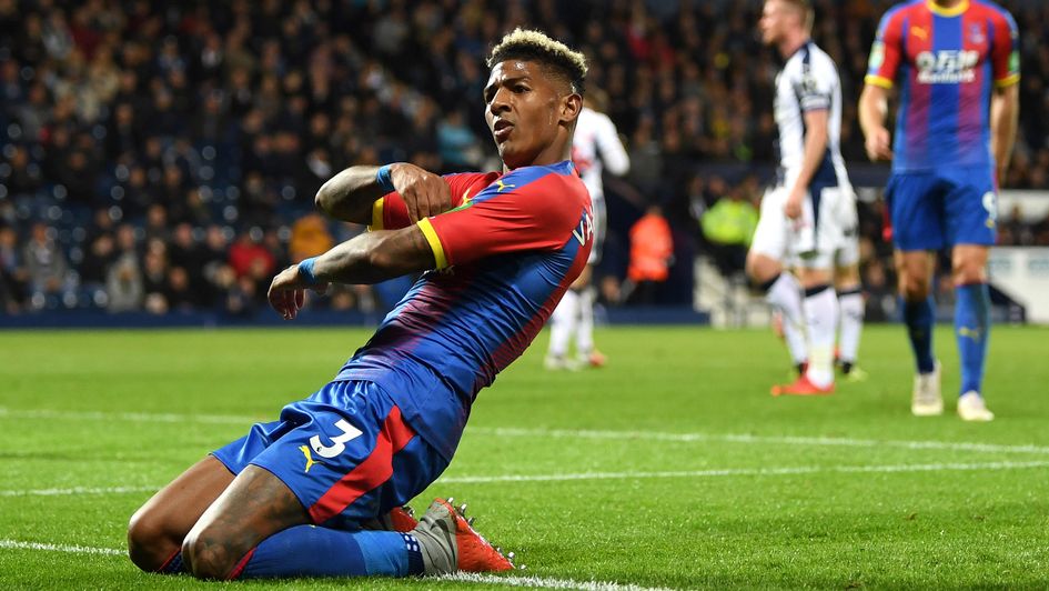 Patrick van Aanholt: The left-sider celebrates his goal at West Brom in the Carabao Cup