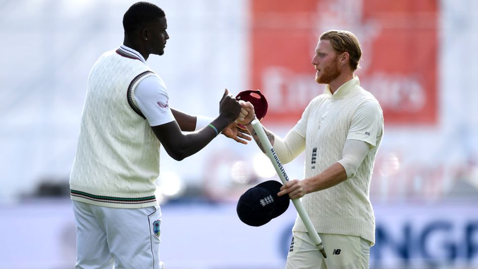 Jason Holder congratulates Ben Stokes after a match-winning performance