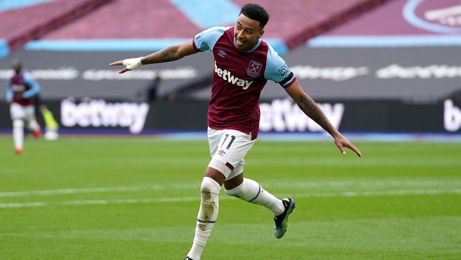 Jesse Lingard celebrates his goal against Leicester