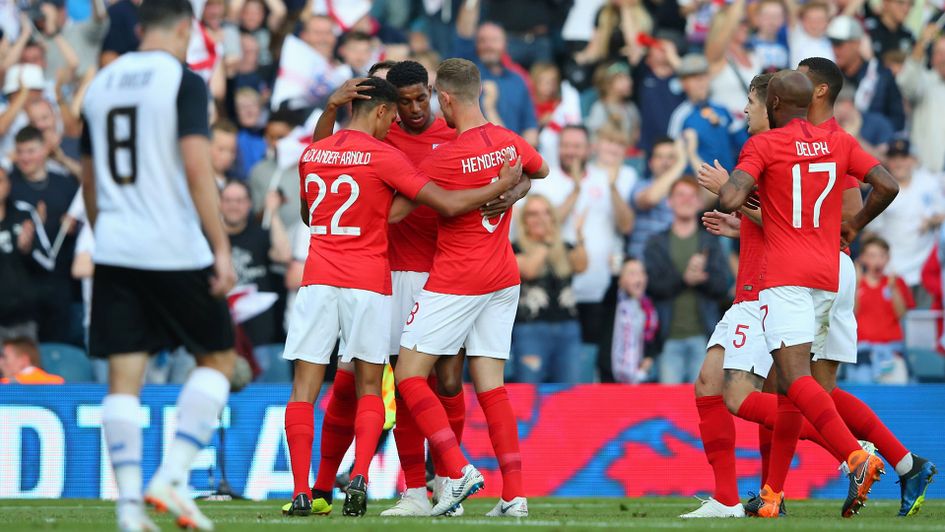 England celebrate Marcus Rashford's goal
