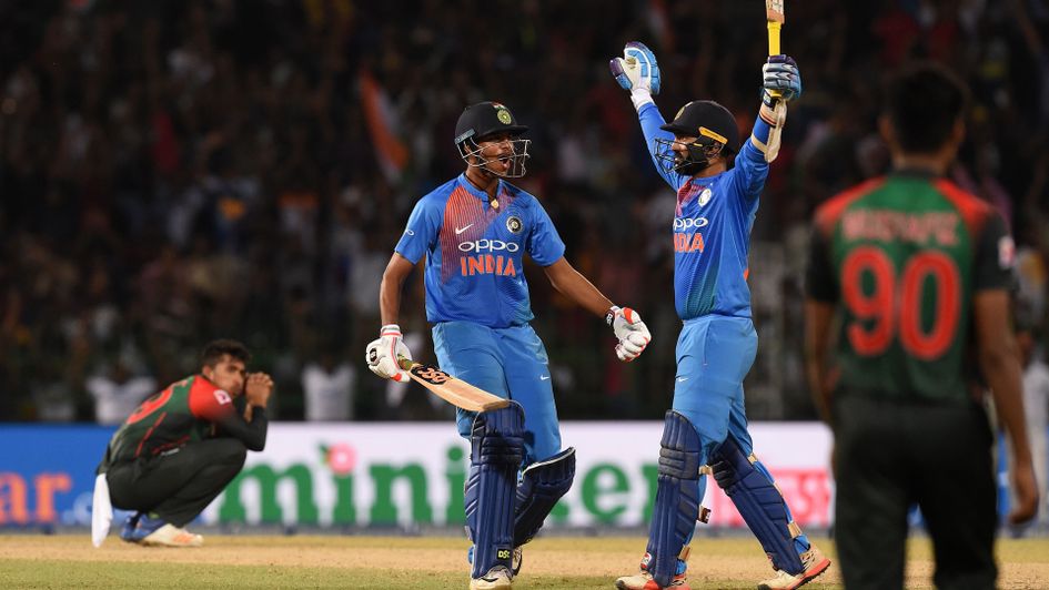 India celebrate victory in the Nidahas Twenty20 Tri-Series final