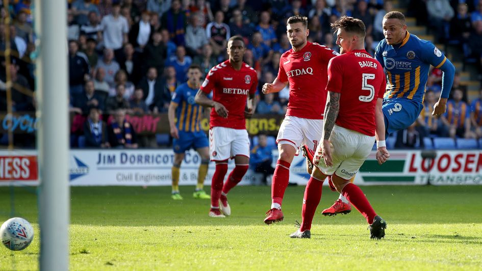 Carlton Morris scores Shrewsbury's second leg goal that helped them reach Wembley