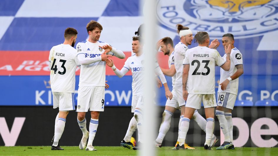Leeds celebrate during victory over Leicester