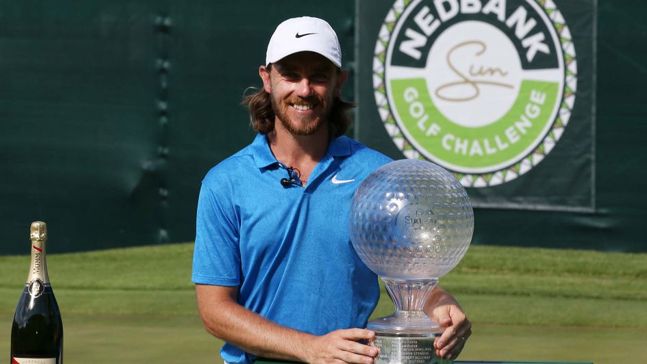 Tommy Fleetwood celebrates winning the Nedbank Golf CHallenge