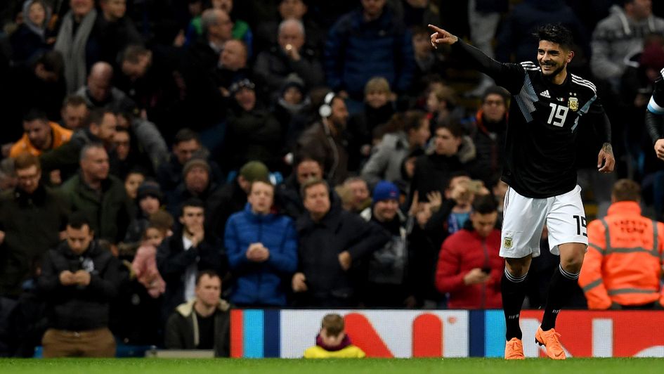 Ever Banega celebrates after scoring for Argentina