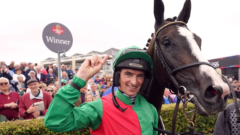 Patrick Mullins celebrates with Echoes In Rain