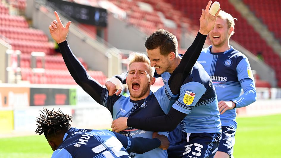 Wycombe celebrate during victory over Rotherham