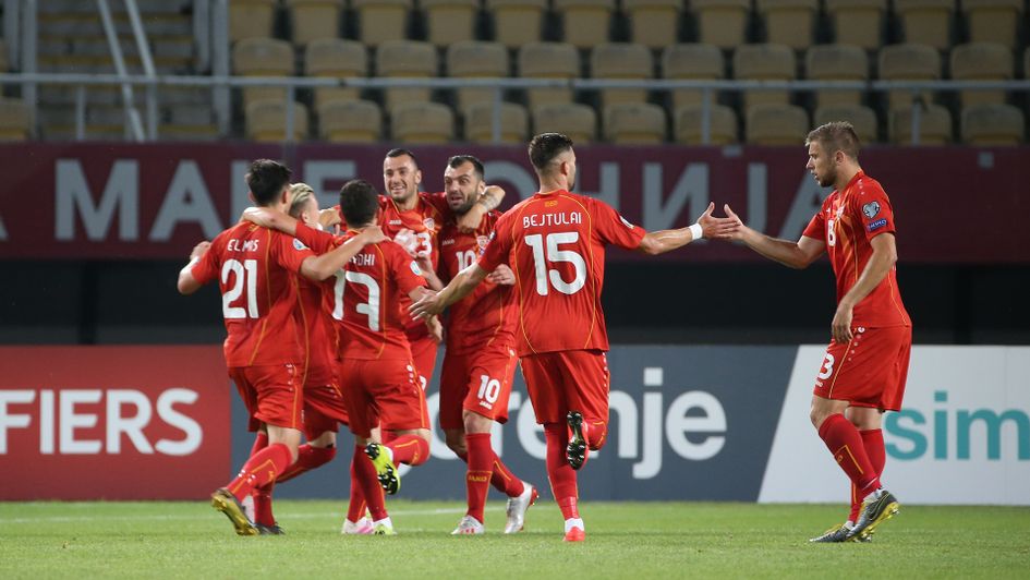 North Macedonia celebrate a goal against Austria