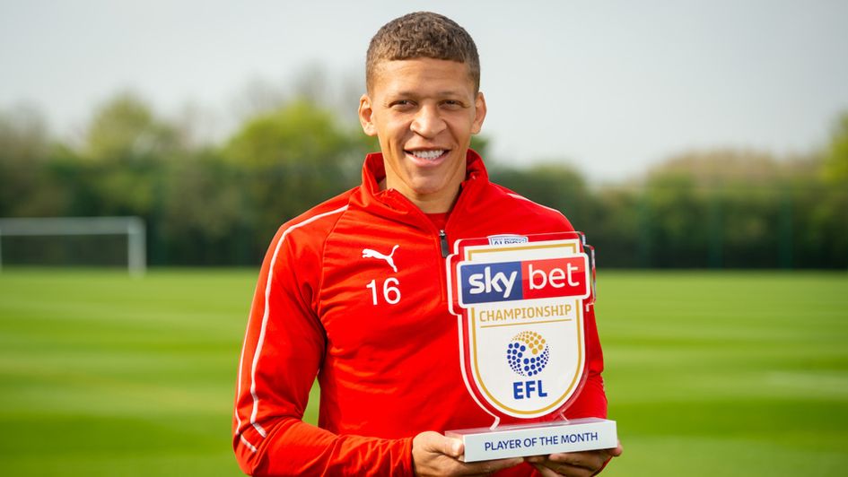 Dwight Gayle with the Sky Bet Championship Player of the Month award for April