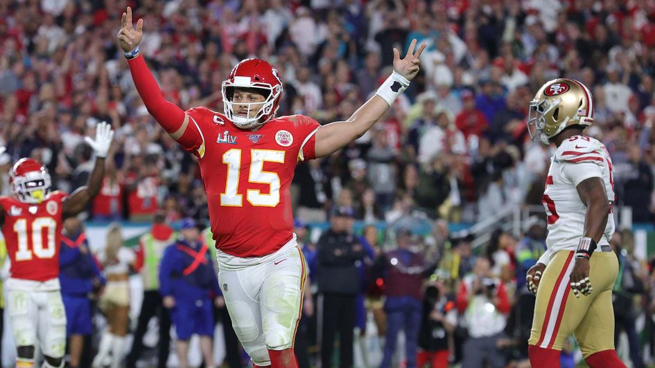 Patrick Mahomes celebrates as the Kansas City Chiefs beat the San Francisco 49ers to win Super Bowl LIV