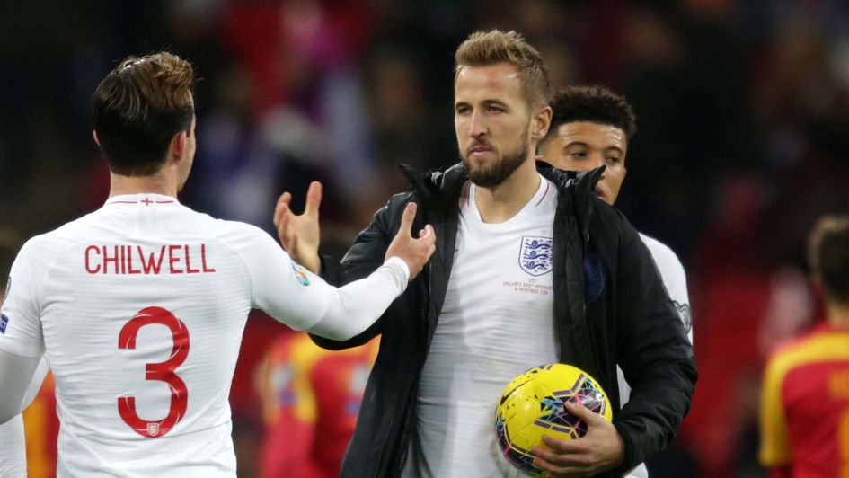 Harry Kane with the match ball after scoring a hat-trick for England