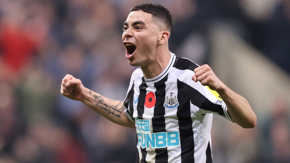 Miguel Almiron celebrates Newcastle's victory over Chelsea