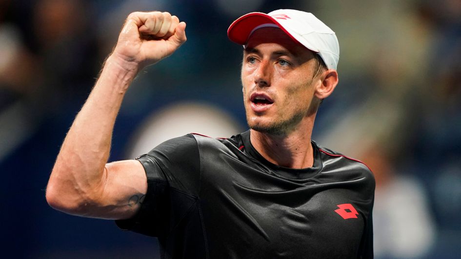 John Millman reacts after winning a point in his shock US Open victory over Roger Federer