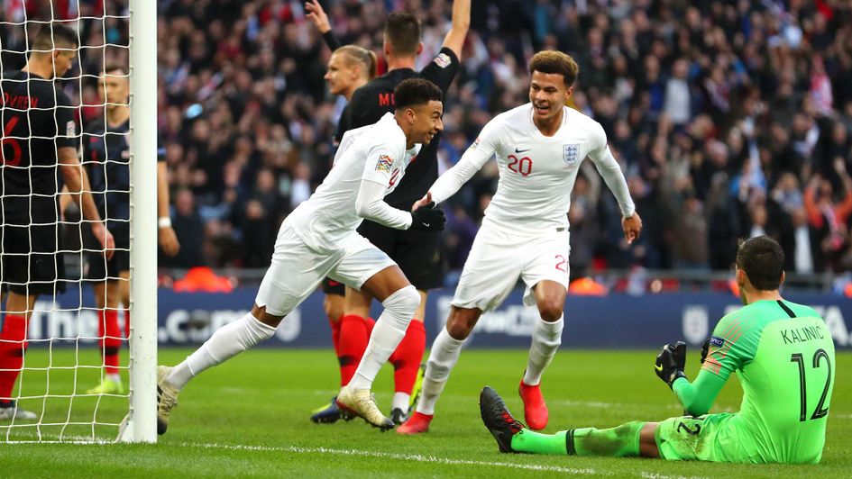 Jesse Lingard celebrates scoring for England against Croatia at Wembley