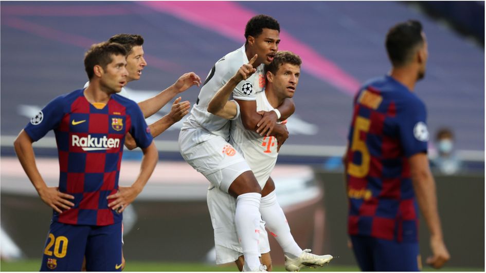 Barcelona v Bayern Munich: Thomas Muller celebrates scoring in the Champions League quarter-final