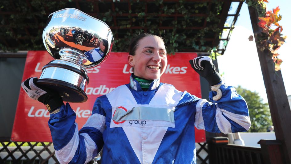 Bryony Frost celebrates at Down Royal