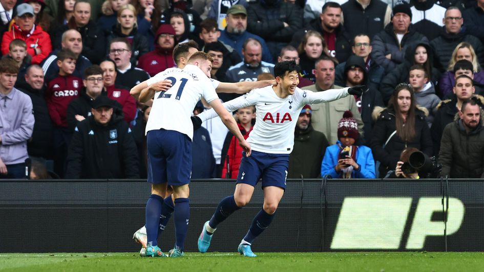 Son Heung-min celebrates his hat-trick against Aston Villa