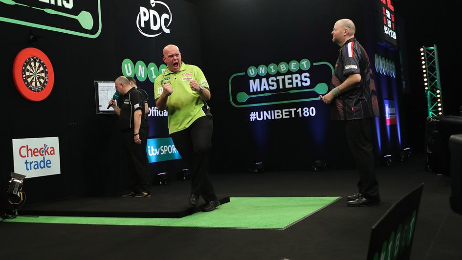 Michael van Gerwen celebrates his win over Raymond van Barneveld (Pic: Lawrence Lustig/PDC)