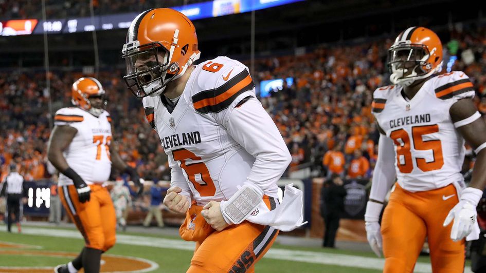 Quarterback Baker Mayfield celebrates for the Cleveland Browns in the NFL
