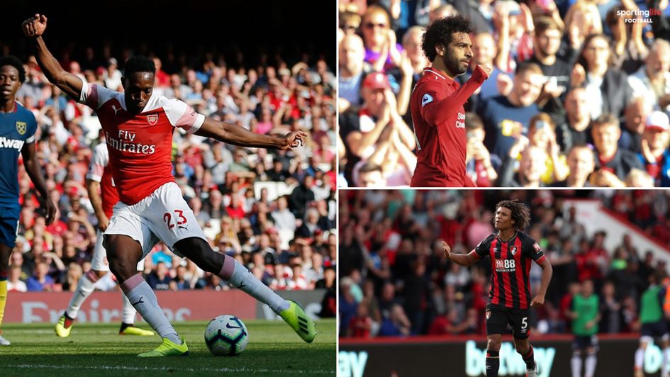 Danny Welbeck (left) seals the win for Arsenal, Mo Salah (top, right) reacts to his goal for Liverpool and Nathan Ake (bottom, right) celebrates his goal for Bourenmouth