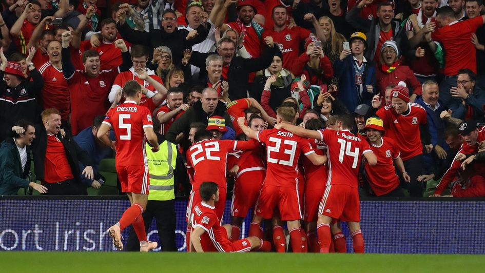 Wales celebrate after scoring against Republic of Ireland