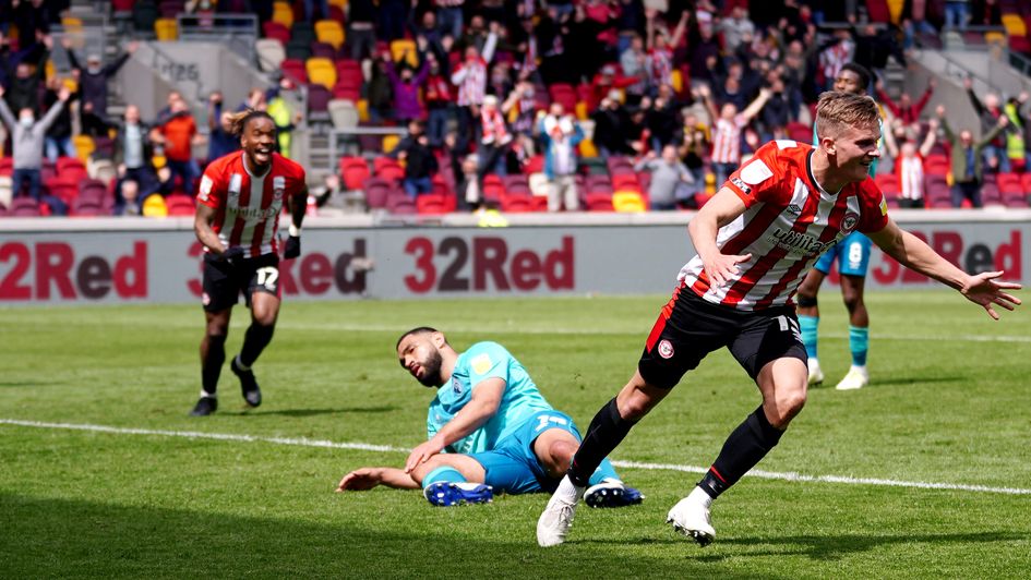 Brentford's Marcus Forss celebrates scoring their side's third goal of the game
