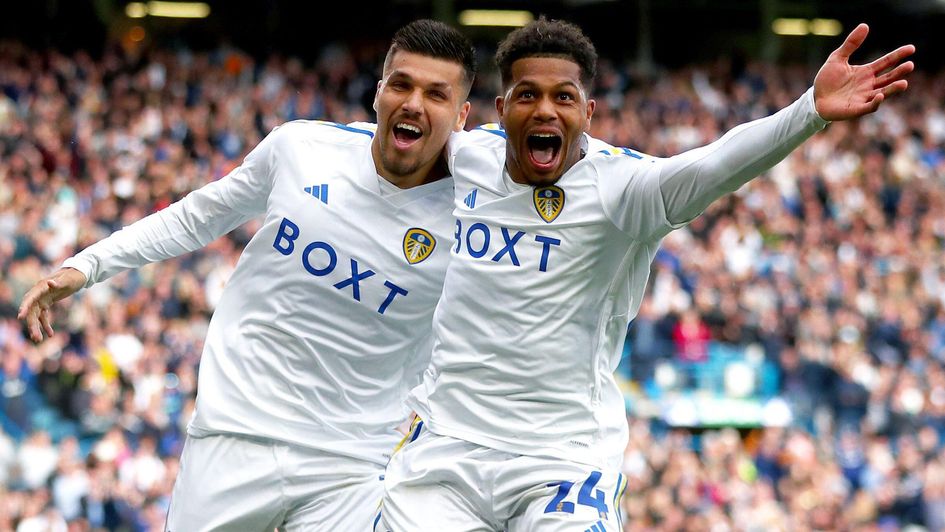 Georginio Rutter (right) celebrates with Joel Piroe