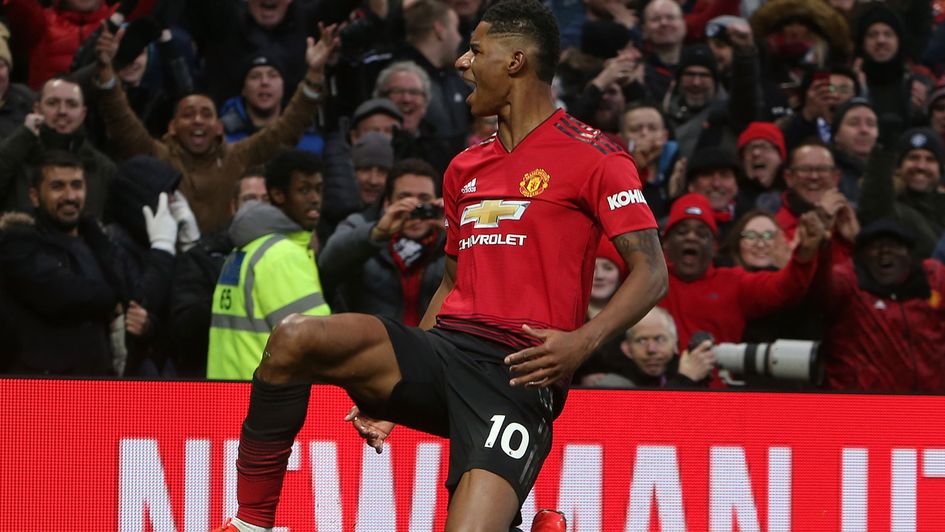 Marcus Rashford celebrates his goal for Manchester United against Brighton