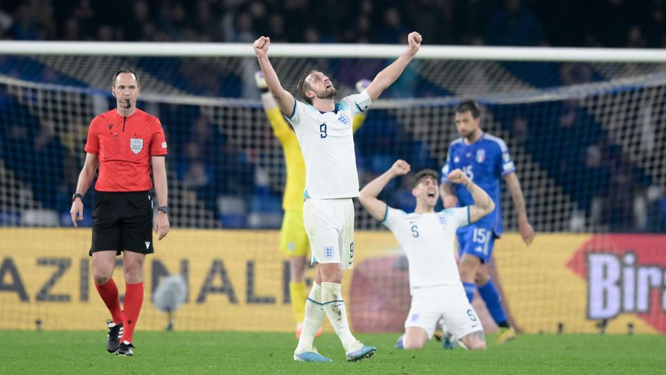 Harry Kane celebrates victory over Italy