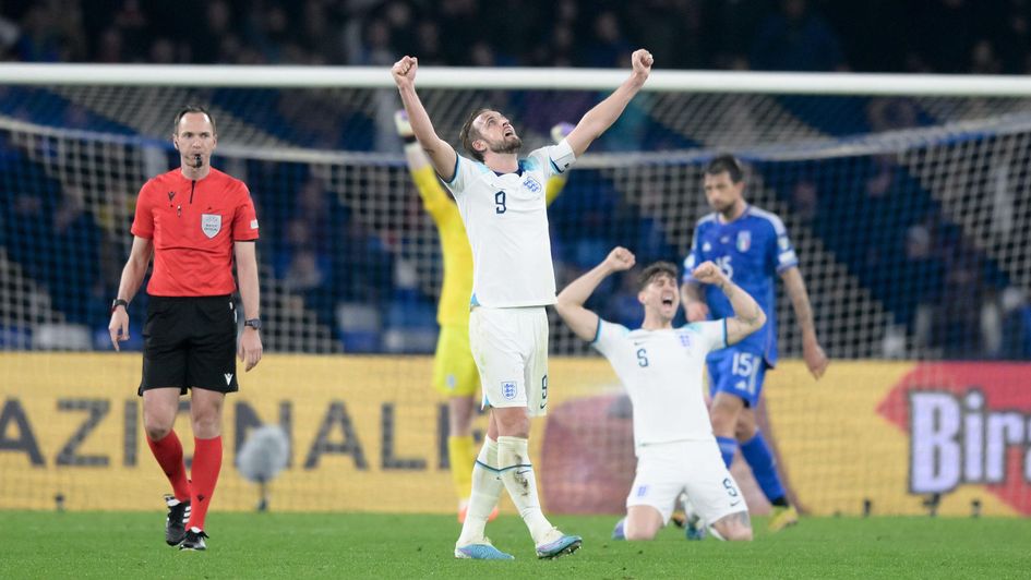 Harry Kane celebrates victory over Italy