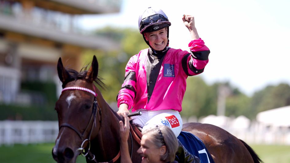 Joanna Mason celebrates on Amanzoe