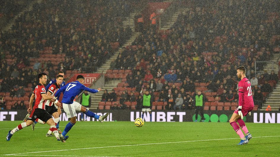 Ayoze Perez scores his hat-trick goal against Southampton