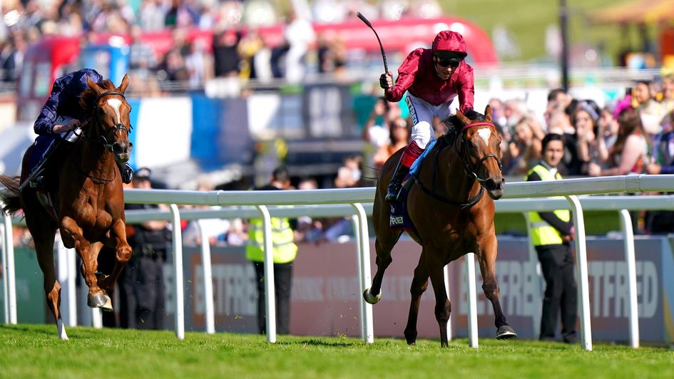 Frankie Dettori and Soul Sister win the Oaks from Savethelastdance