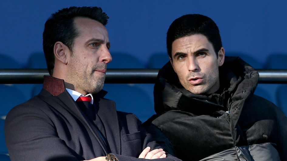 Mikel Arteta is watching on from the stands before taking charge of Arsenal