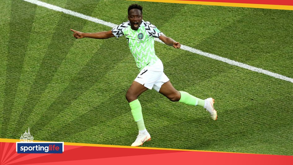 Ahmed Musa celebrates putting Nigeria ahead against Iceland