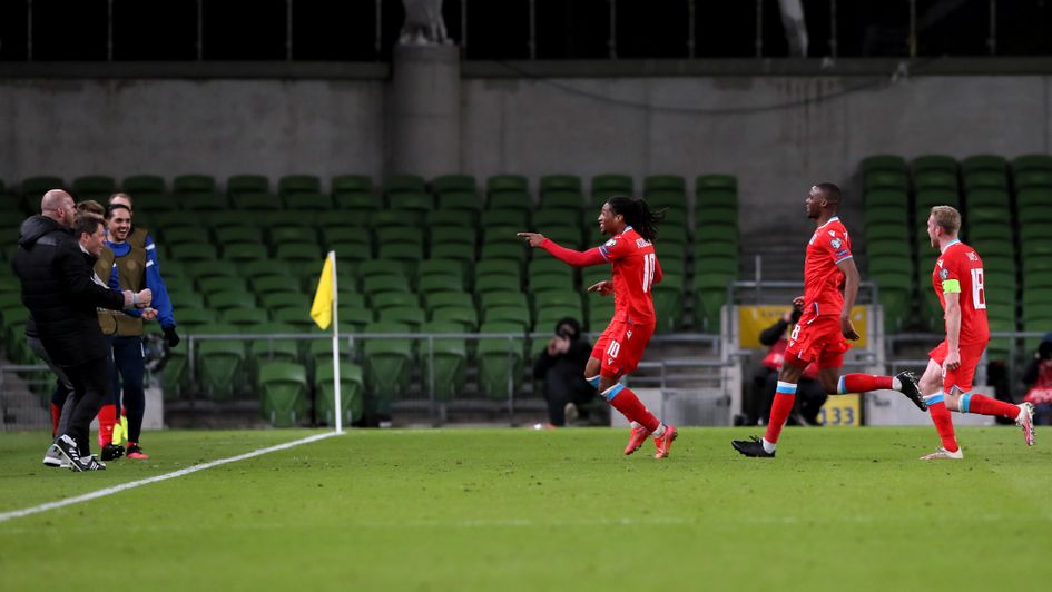 Luxembourg's Gerson Rodrigues (centre) celebrates