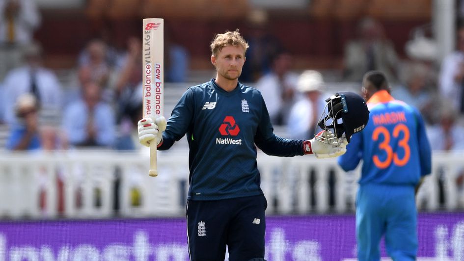 Joe Root salutes the crowd after a fine century