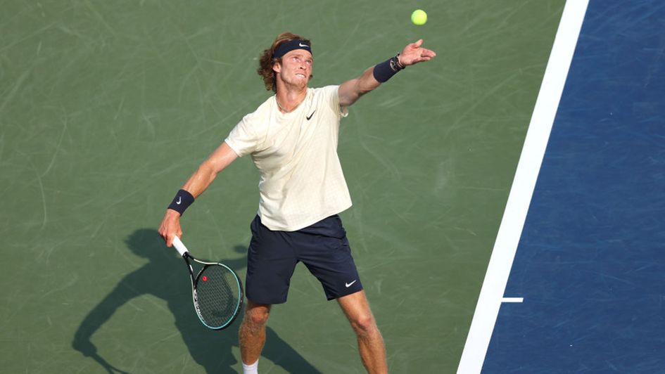 Andrey Rublev is in action on day one of the US Open