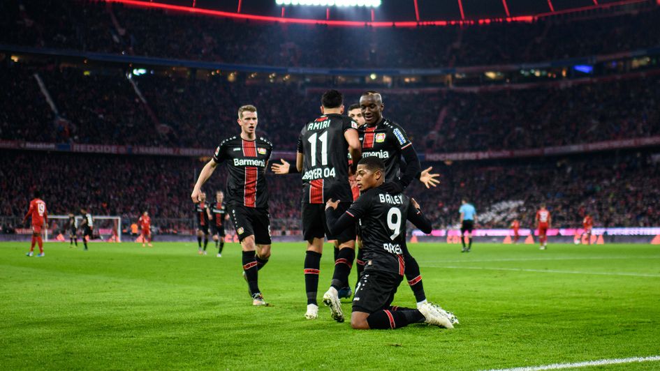 Bayer Leverkusen celebrate a goal against Bayern Munich