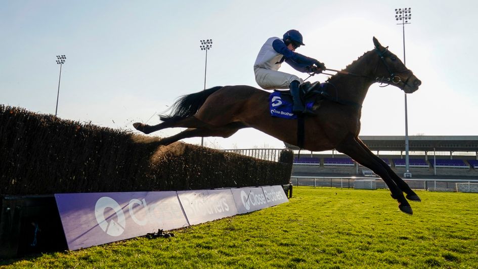 Clondaw Castle soars over the last at Kempton