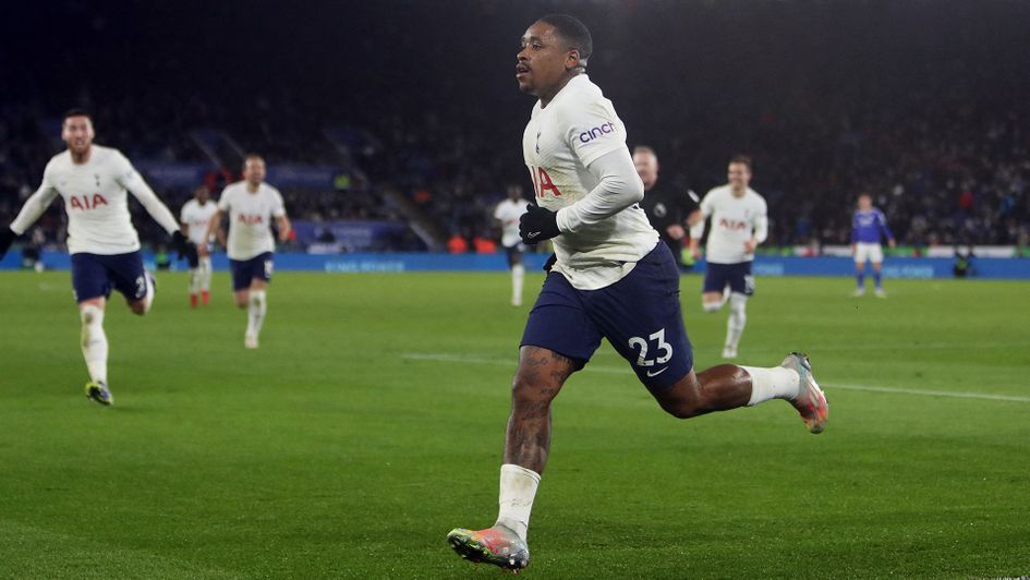 Steven Bergwijn celebrates his late winner against Leicester