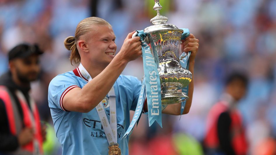 Erling Haaland with the FA Cup