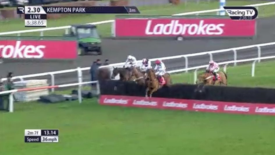 Four horses still in with a chance at the final fence in the King George
