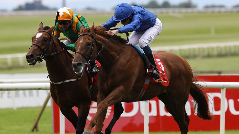 Hurricane Lane overhauls Lone Eagle to win the Irish Derby