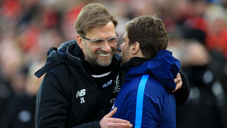 Jurgen Klopp embraces Mauricio Pochettino
