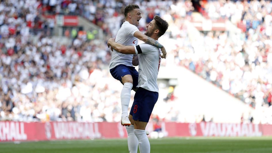 Gary Cahill celebrates his goal against Nigeria