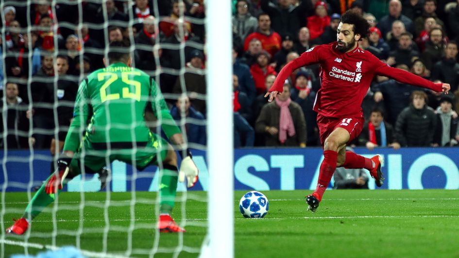 Mohamed Salah scores for Liverpool against Napoli
