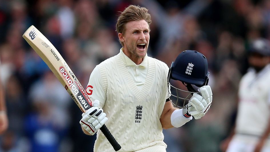 Joe Root celebrates his century on day two of the third test